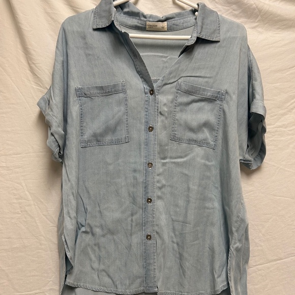 Short Sleeve Denium Blouse - Picture 1 of 5